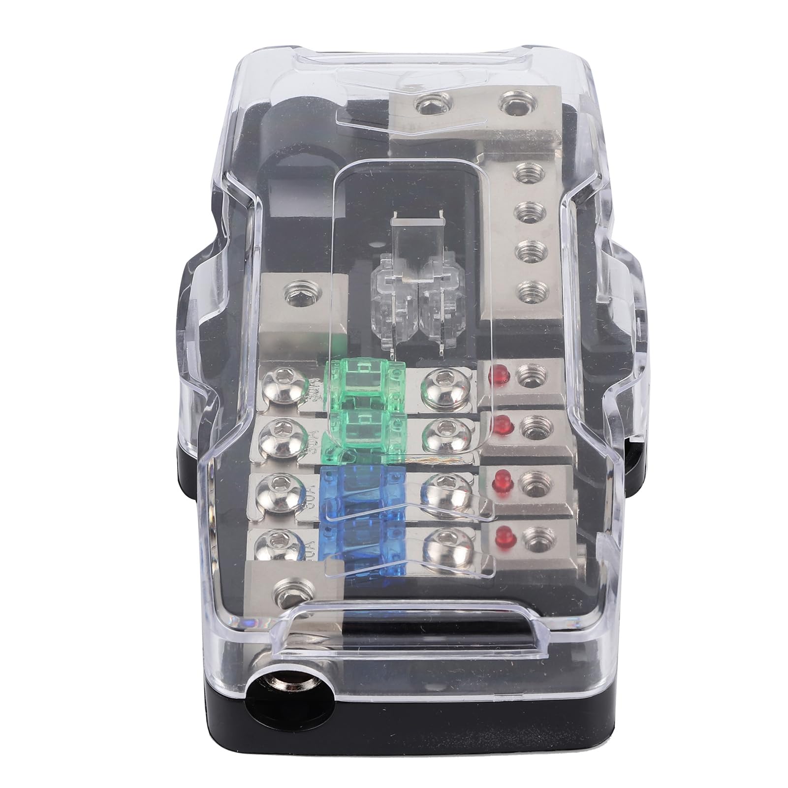 Caja de Fusibles para Audio Estéreo de Coche, Soporte de Distribución Multifuncional de 4 Vías con Indicador LED para SUV, ATV, UTV y Vehículos Marinos