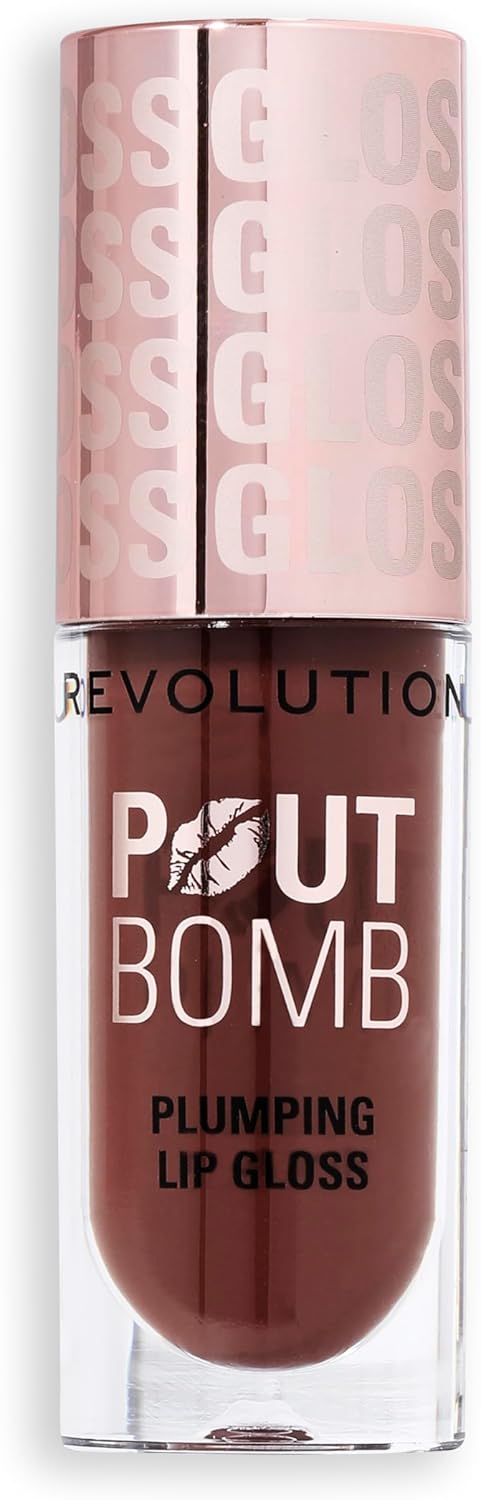 Revolution Beauty Pout Bomb Plumping Lip Gloss, Hoogglans Voor Glanzende, Vollere & Gevulde Lippen Met Hyaluronzuur & Peptiden, Vegan & Dierproefvrij, Espresso Koel Nude & Bruin