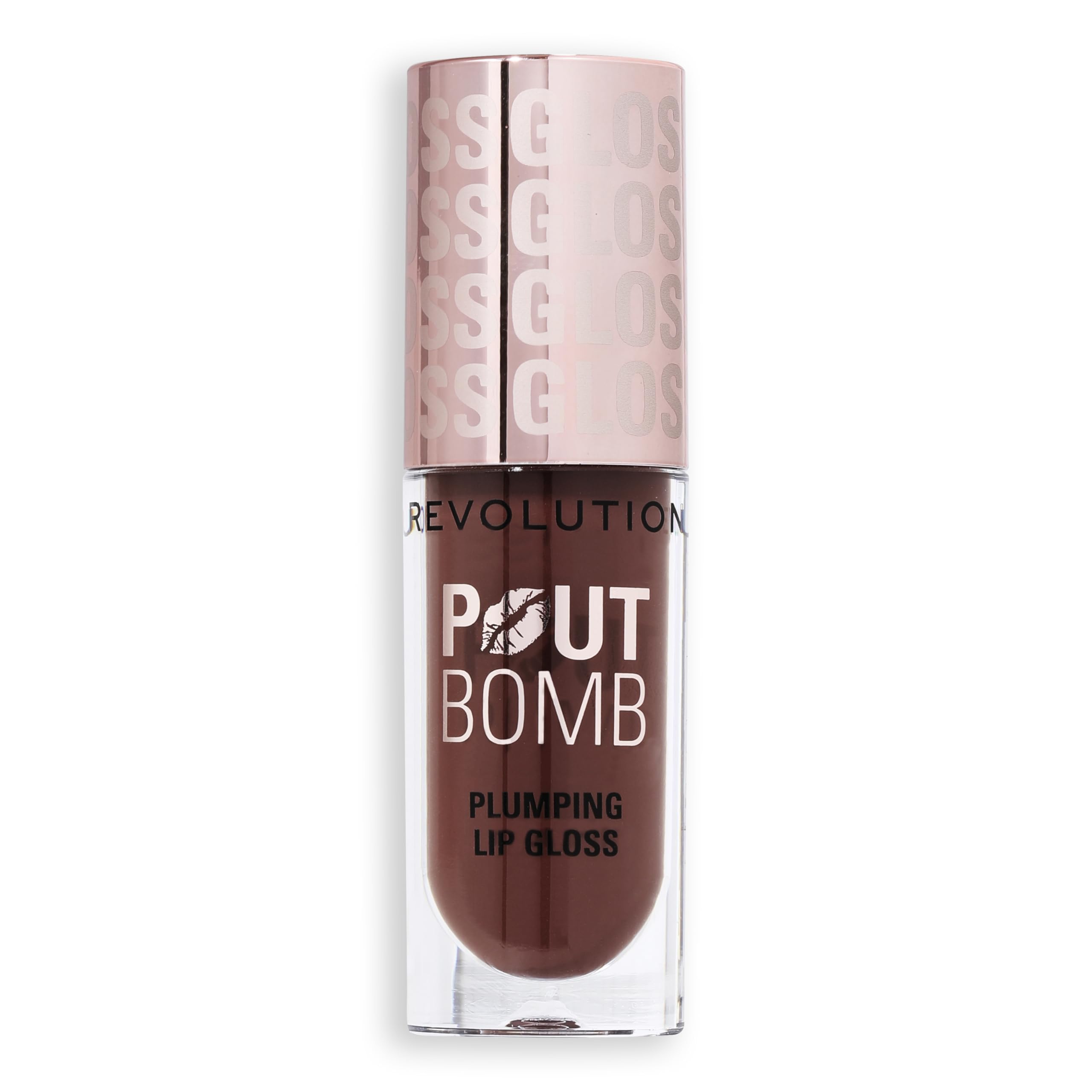 Revolution Beauty, Pout Bomb Plumping Lip Gloss, High-Shine for Glossy, Fuller & Plump Lips with Hyaluronic Acid & Peptides, Vegan & Cruelty-Free, Espresso Cool Nude & Brown