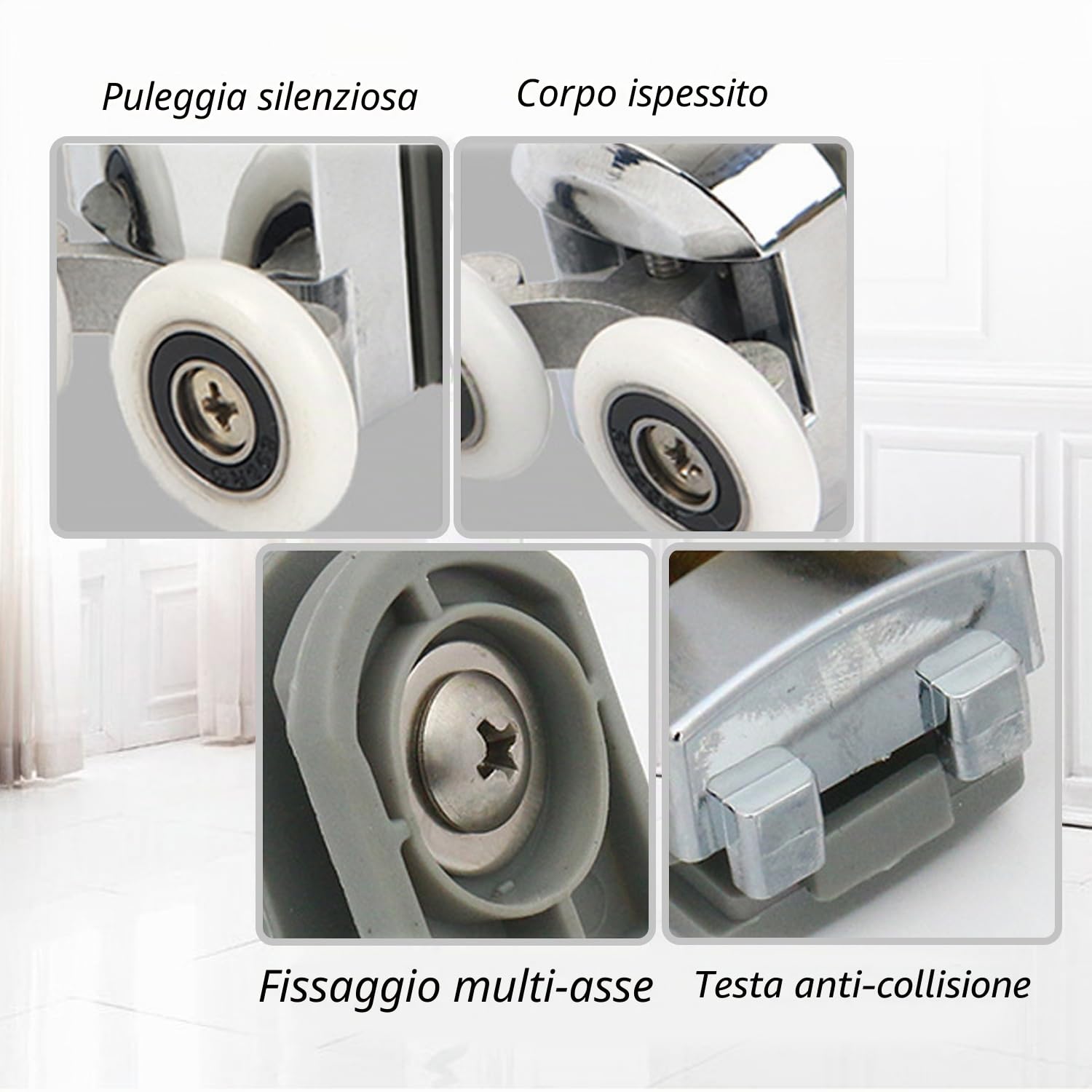 4 ruote per porta doccia, ruote per porte in vetro, ruote regolabili in altezza, doppie ruote superiori superiori doppie in vetro, adatte per tutti i tipi di bagni (25 mm)