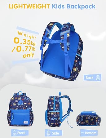 Kids Backpack for Boys Girls, 13L Lightweight Water-Resistant Primary School Bag for Year 1-3 Ages 6-9, Fits A4 Folder, with Chest Strap & Water Bottle Holders, H: 38 cm
