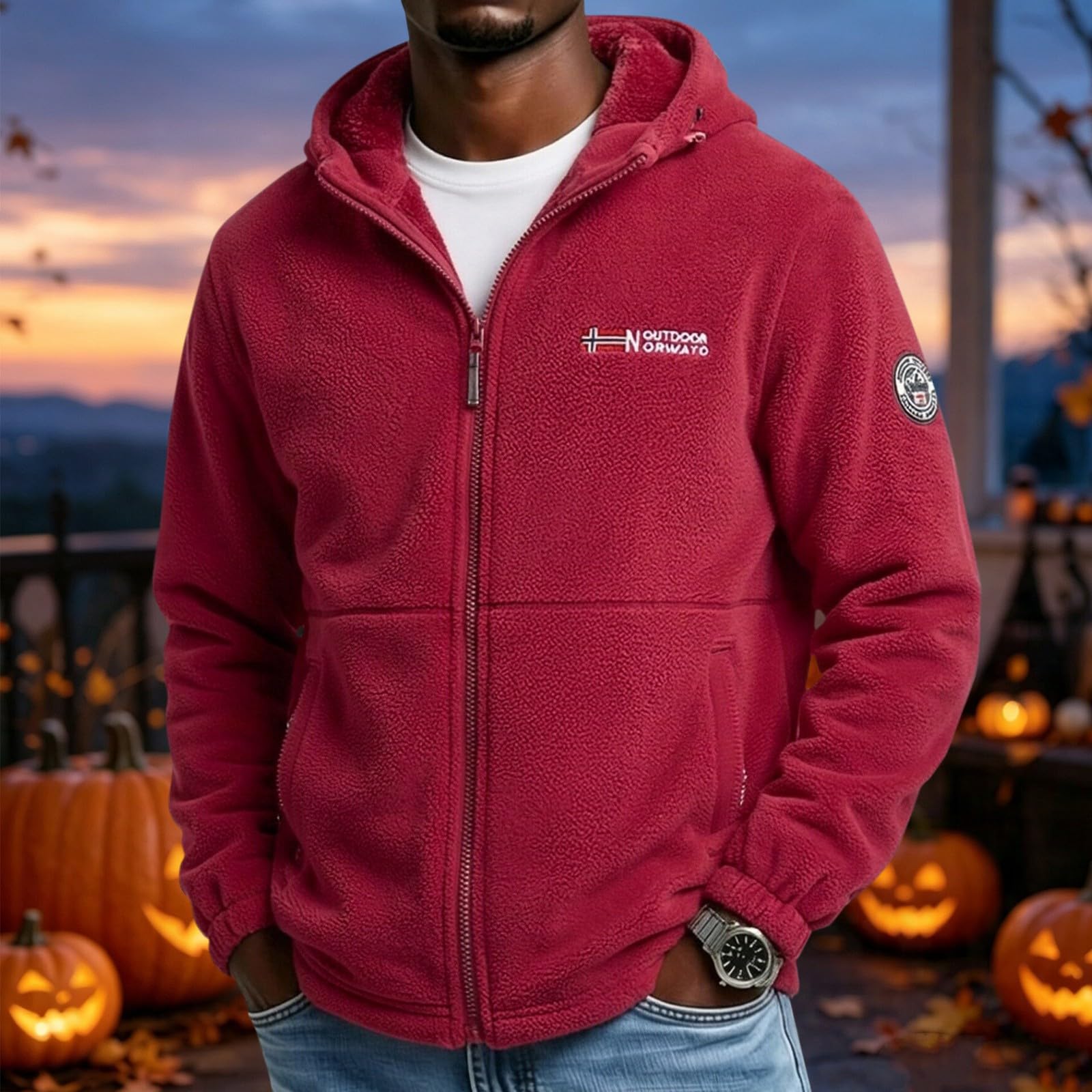 Herren Teddy Fleece Jacke mit Kapuze, Warme Outdoor Softshell Jacke