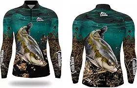 Camisa Pesca Masculina Camiseta Pescaria Tambaqui Fisherman Brasil Manga Longa Proteção Solar UV50