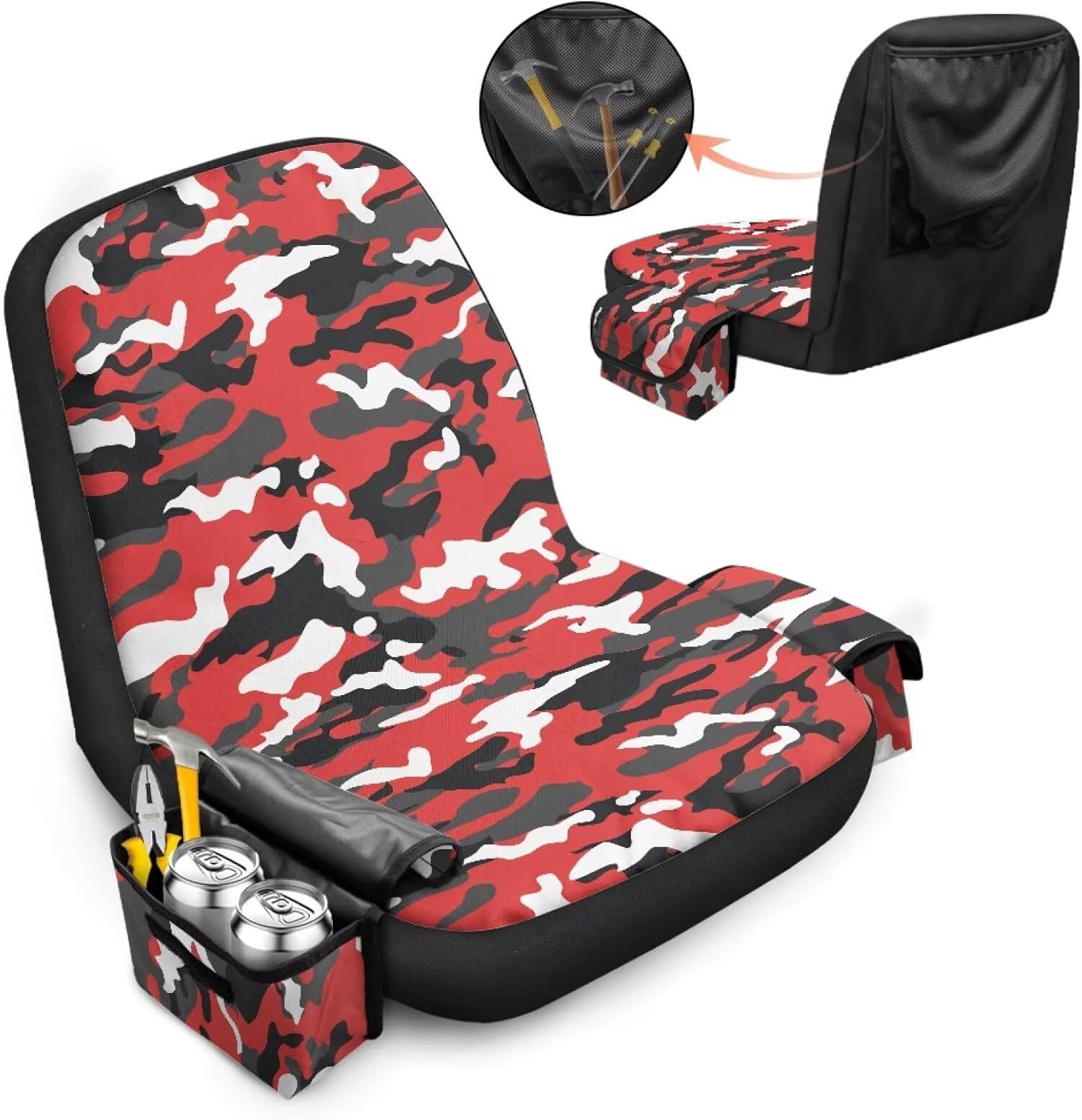 Bulopur Red Camo Agricultural and Industrial Vehicle Seat Cover Without Headrest Universal Lawn Mower Seat Cover Protector for Mahindra Husqvarna John Deere