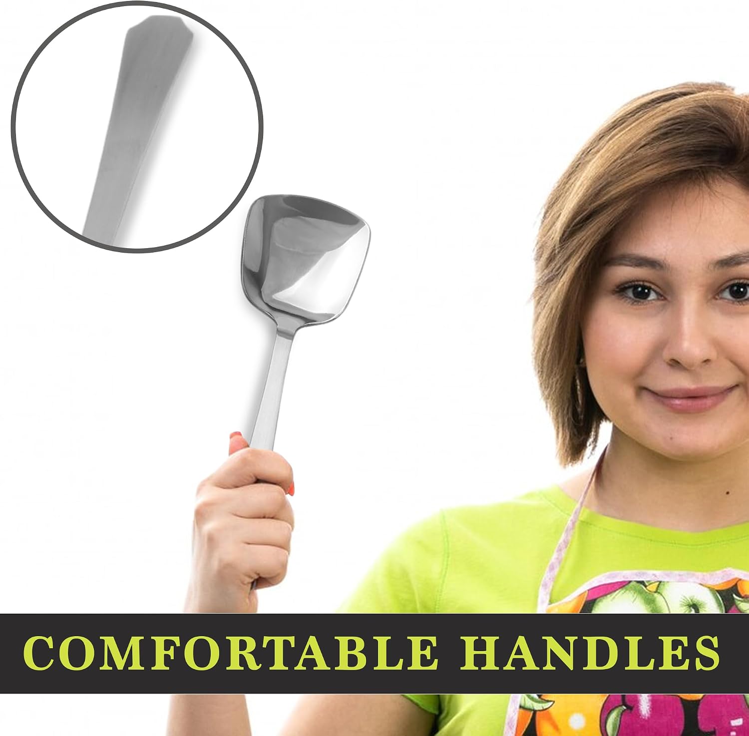 304 Stainless Steel Serving Spoon Set (6-Piece) – Soup Ladle, Rice Spoon, Oval Spoon, Serving Spoon & Flat Spatula – Dishwasher Safe, Mirror Finish, Heavy Duty Kitchen Utensils