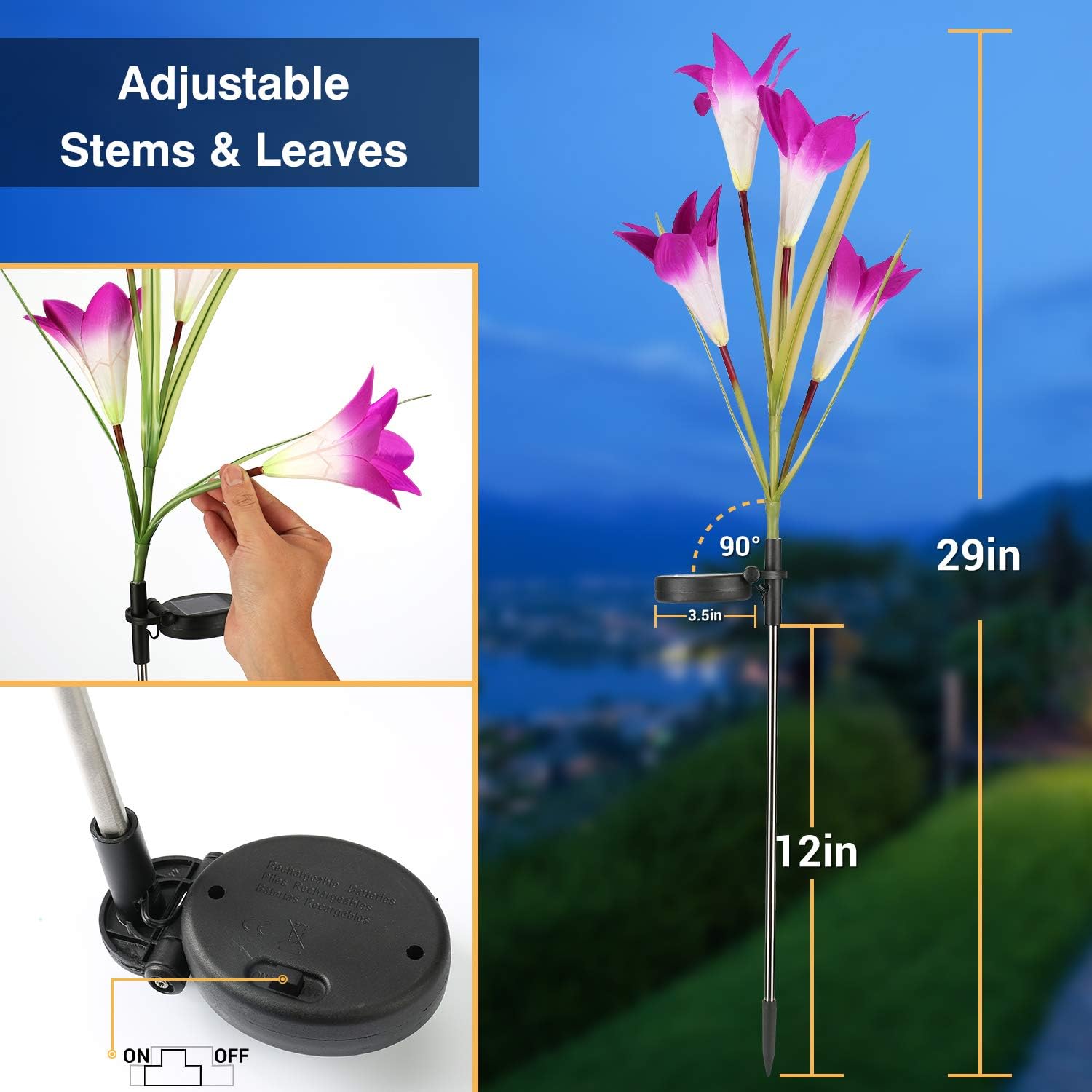 Joomer Solar Garden Lights, 4 Pack Solar Lily Flower Lights Multi-Color Changing Decorative Landscape Lighting Outdoor Waterproof for Pathway,Garden, Patio, Yard, Walkway