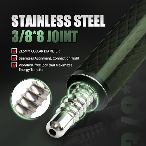 Miniatura 6 de Taco de piscina de fibra de carbono, eje de fibra de carbono premium, palos de billar Pro Taper con punta multicapa, agarre sin envoltura, junta