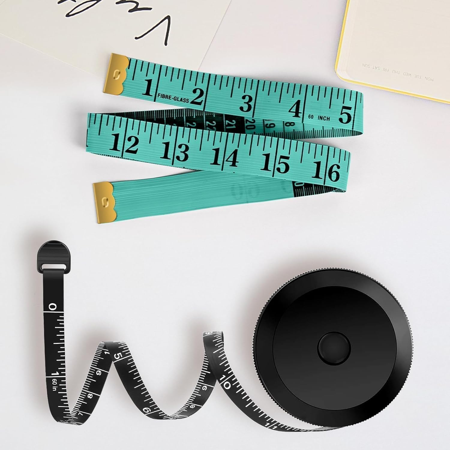 2 Pack 60-inch/150-cm Double Scale Rule, Tape Measure Soft Ruler Measuring for Weight Loss Medical Body Measurement Sewing Tailor Craft Ruler(Green/Black)