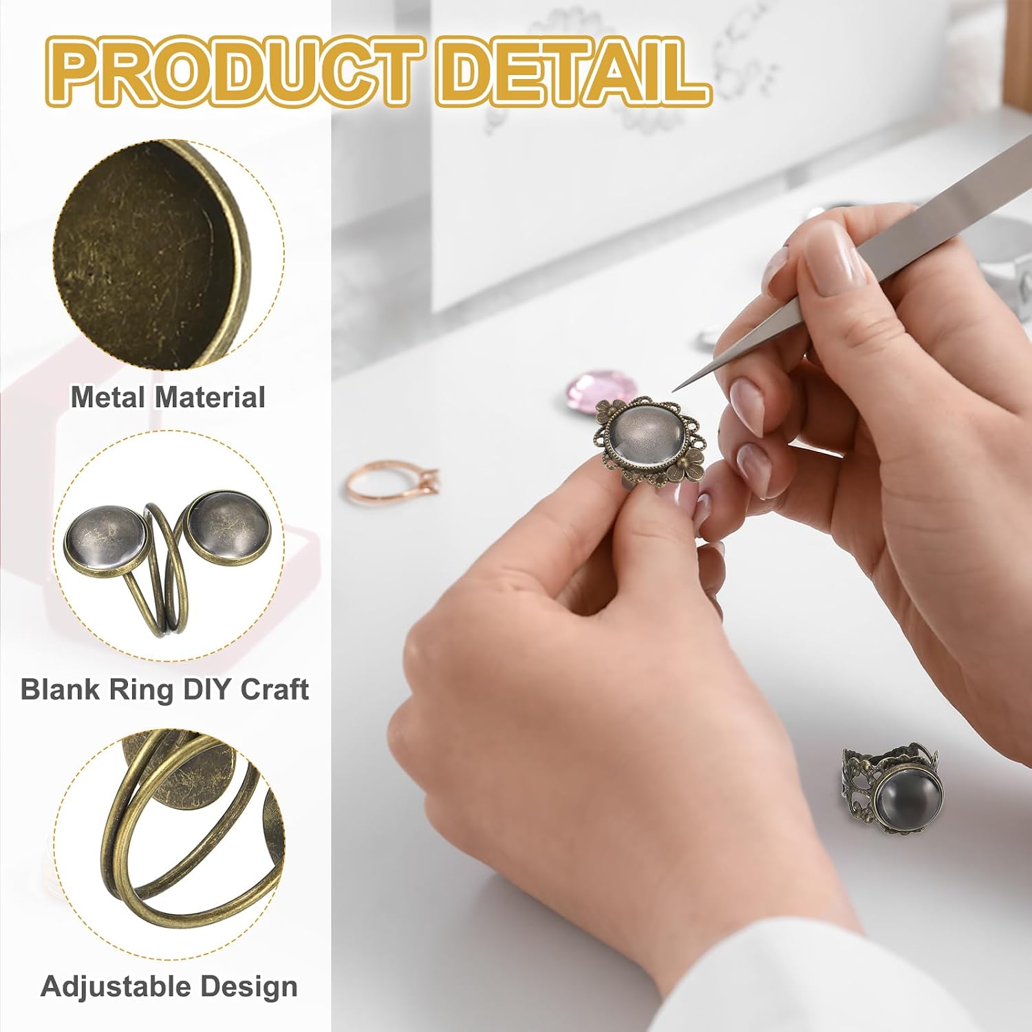 MECCANIXITY 10Pcs Metal Ring Base Blank, 12mm Adjustable Bronze image 3