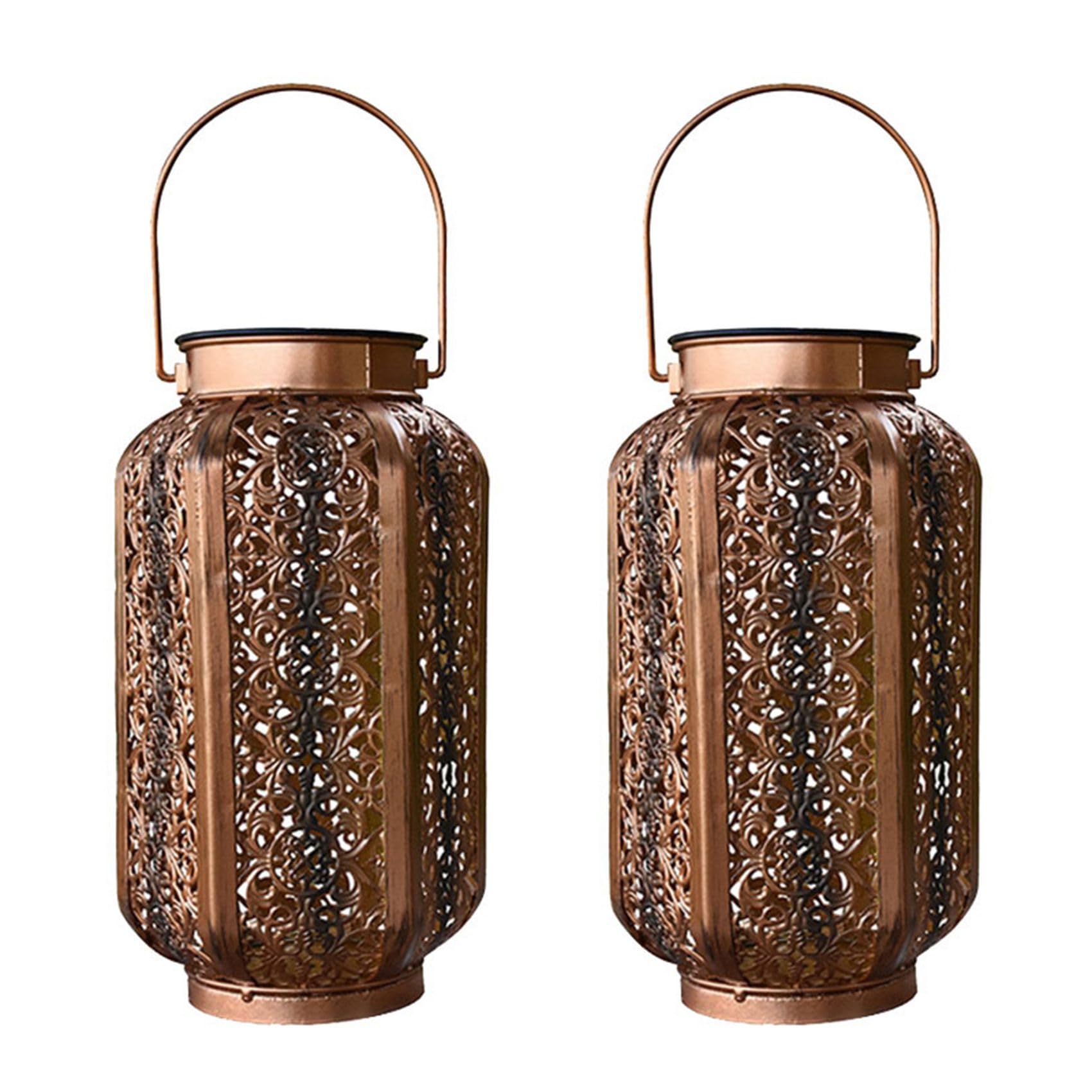 Vjsujehgy 2X Solar Lantern Lights Outdoor Vintage Metal Hanging Lanterns with Handle for Garden Accessories Porch Decorations