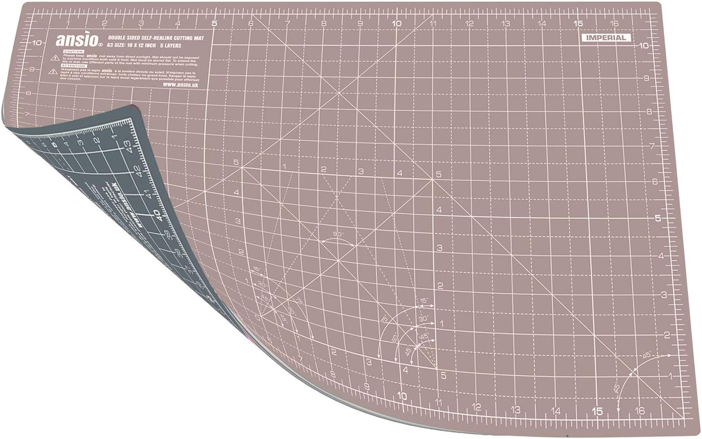ANSIO A3 Doble Cara Autocuración 5 Capas de Corte Mat Imperial/Métrica 17 Pulgadas x 11 Pulgadas / 44 cm x 29 cm - Marrón/Gris