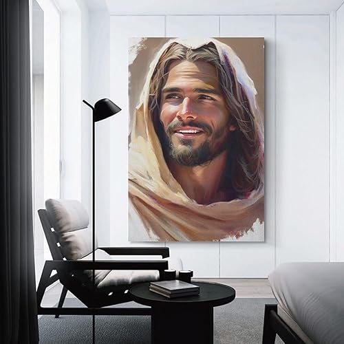 Miniatura 3 de Impresionante estética artística Jesús riendo, imagen de Jesús, acuarela de Cristo, arte sonriente, Jesús sonriente, Jesús arte Pr lienzo para pared