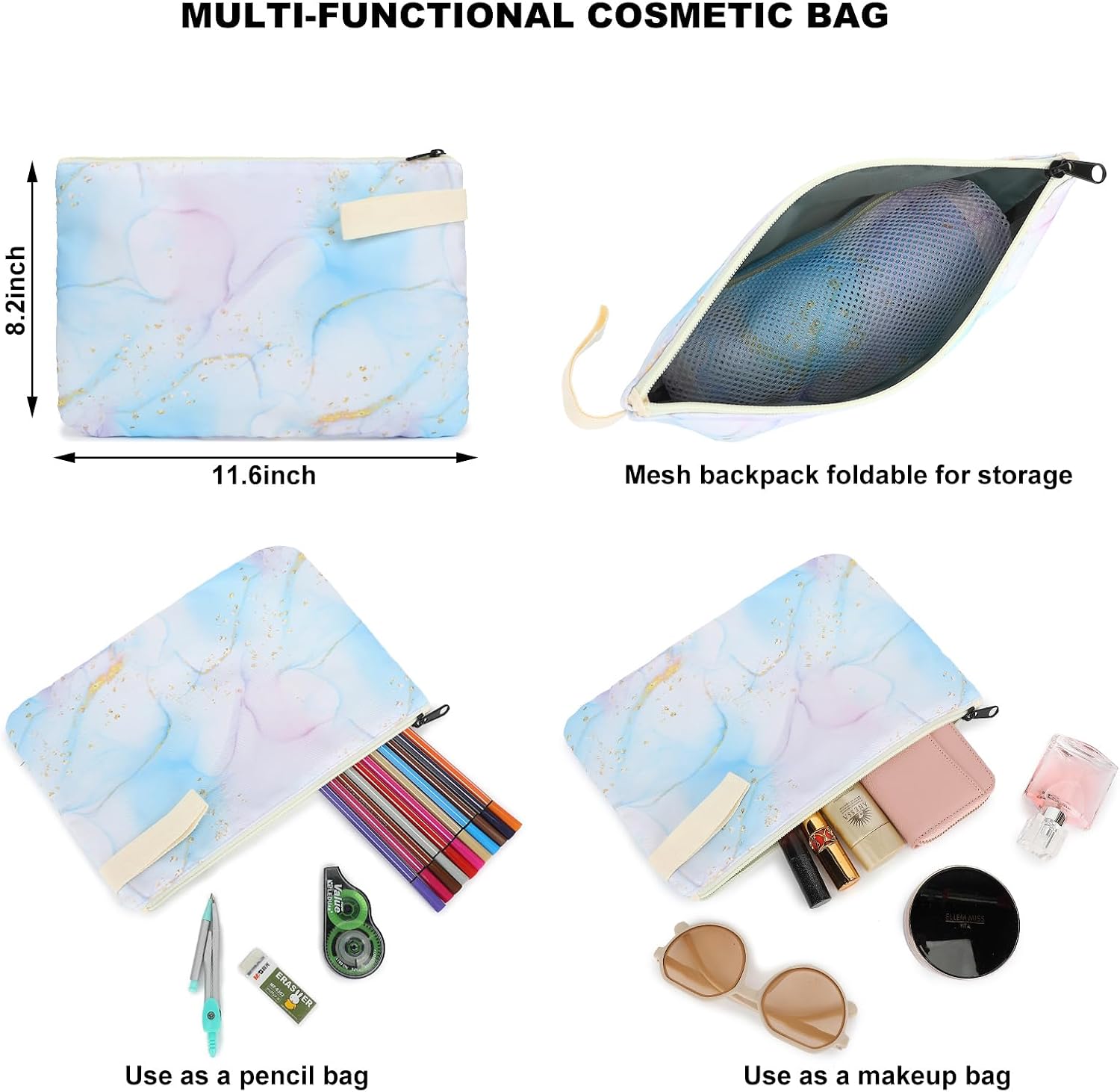 Marble Mesh Backpack for Girls Women, Semi-Transparent Kids School Backpack College Bookbag for Beach Gym Travel image 4