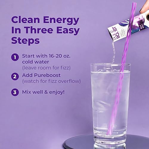 Miniatura 7 de Pureboost Clean Energy Booster, mezcla refrescante de bebida energética con vitaminas B12, electrolitos, antioxidantes, sin azúcar y sin sucralosa