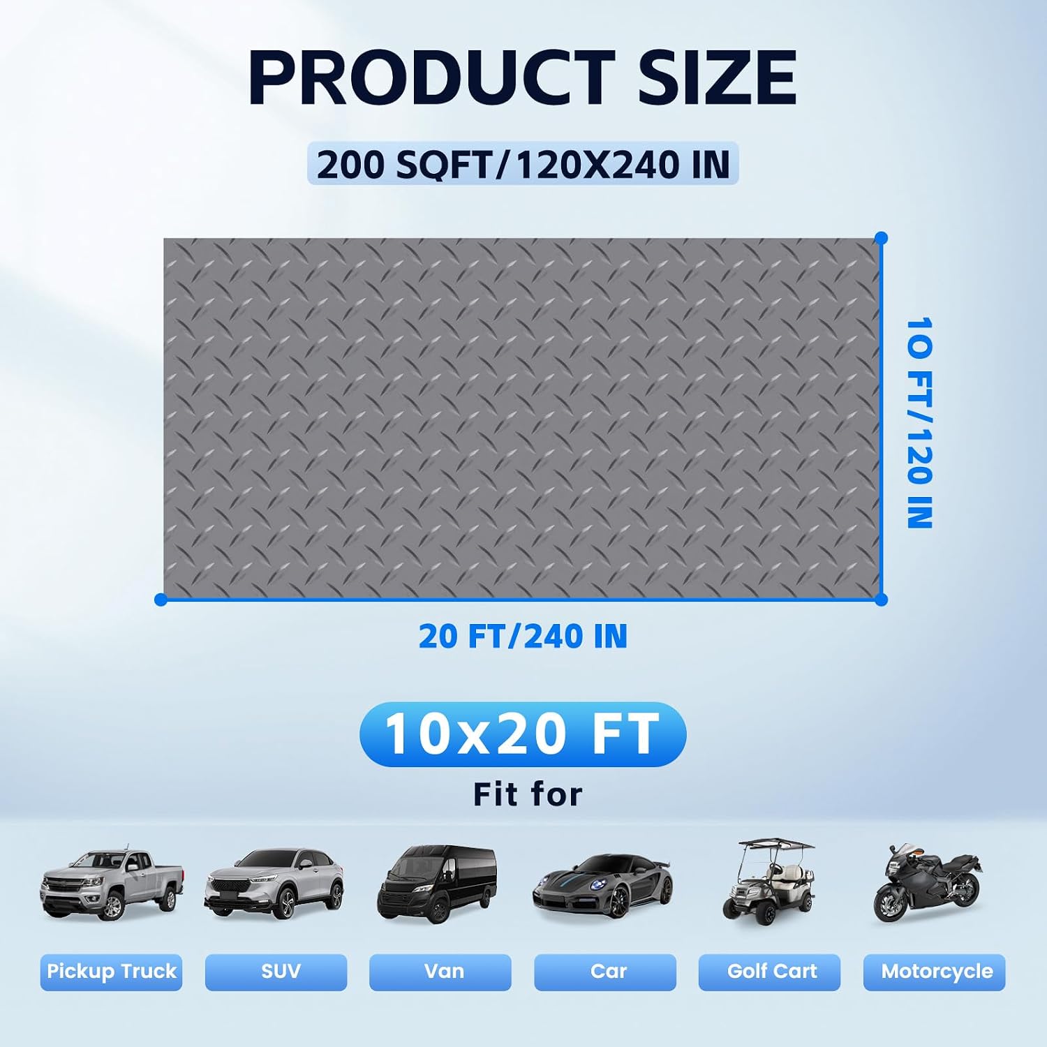 StellarStar 10x20 FT Garage Floor Mat, 2.8mm Thickened PVC Flooring Roll for Under Car, 200 SQFT Diamond Plate Gray Garage Mats for Garage, Warehouse, Basement, Factory, Trailer (Include Tapes)