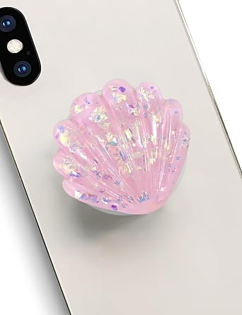 Magnetic Phone Grip Stand Holder Collapsible Expanding Mobile Phone Grip Compatible with All Smartphones and Tablets Minimalist Pink Seashell Design Premium Phone Accessory