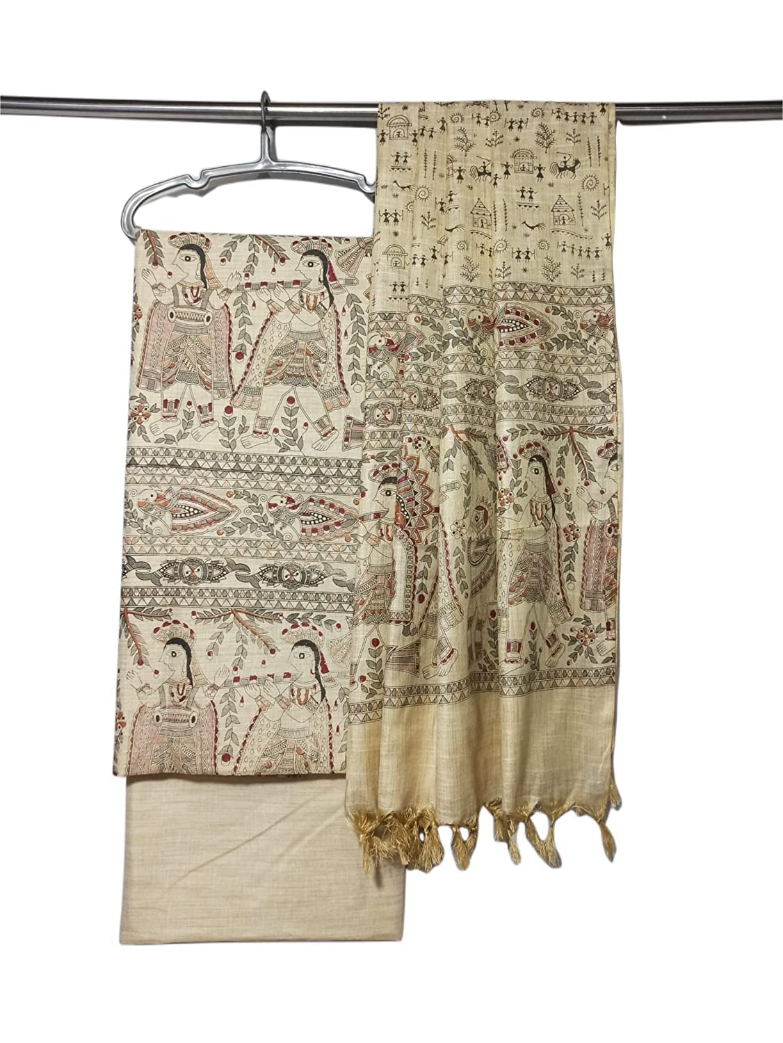 Women's Pure Cotton Silk Handcrafted Screen Print Unstitched Salwar Suit Dress Material with Duputa