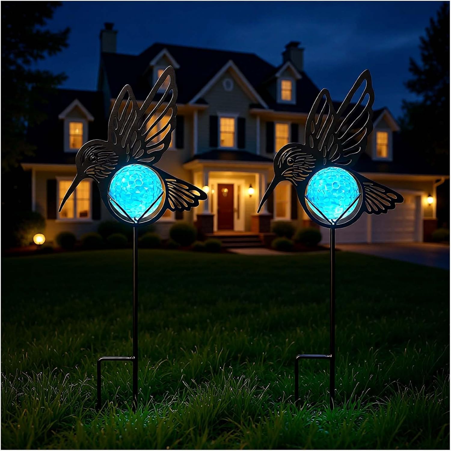 Hummingbird Solar Lights Outdoor Decorations, 2 Pack Metal Iron Solar Stake Lights for Yard, Garden, Lawn Decor