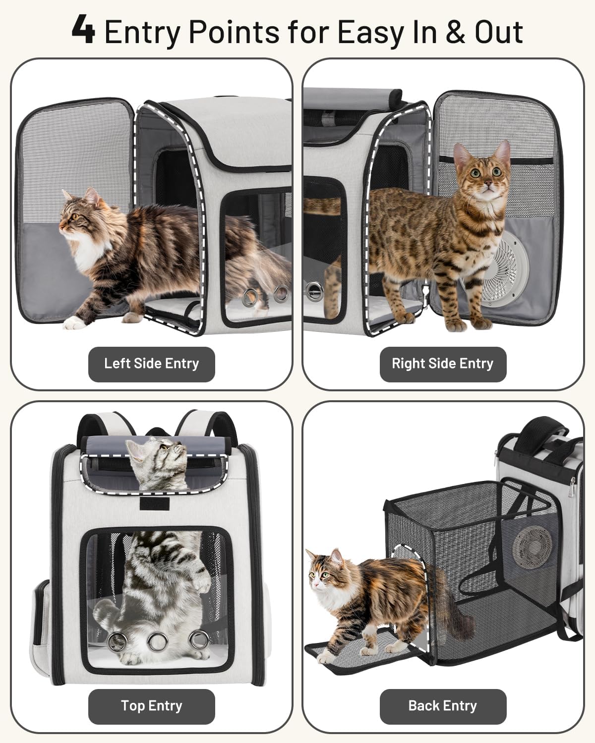 Smart Cat Backpack Carrier with Built-in Cooling Fan & Heating Pad, Expandable Pet Backpack for Cats and Small Dogs up to 16 lbs, Ventilated Travel Carrier for Hiking, Walking & Outdoor
