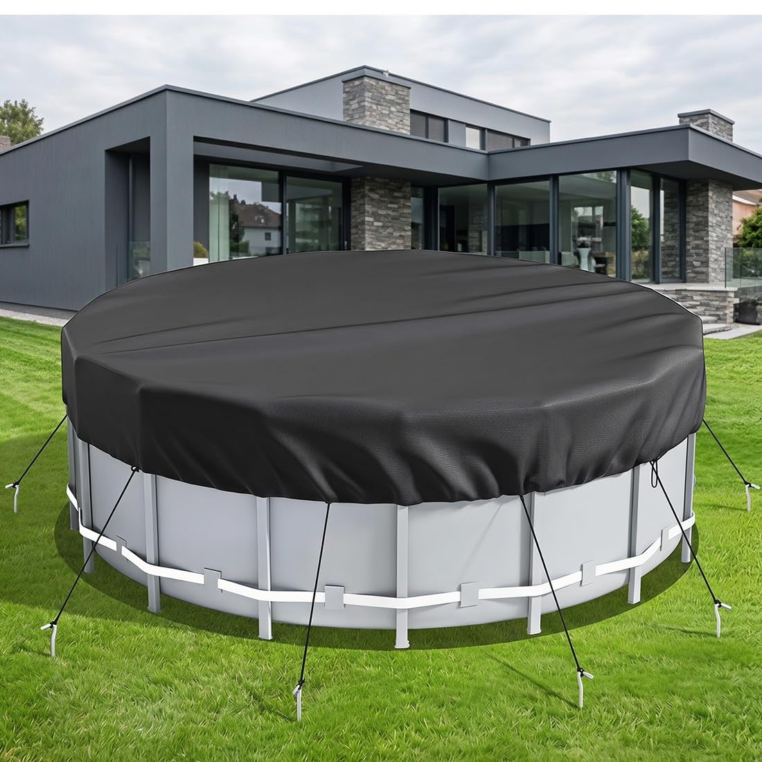 Copertura Impermeabile Piscine Fuori Terra, Rivestimento Piscine Rotonde | Impermeabile E Resistente All'abrasione, Presa Sicura In Condizioni Di Vento, Protezione Che Dura Tutto L'anno(305cm)