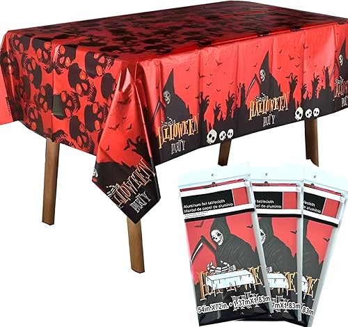 Paquete de 3 manteles impermeables de Halloween, manteles rectangulares desechables de plástico para suministros de decoración de fiesta de