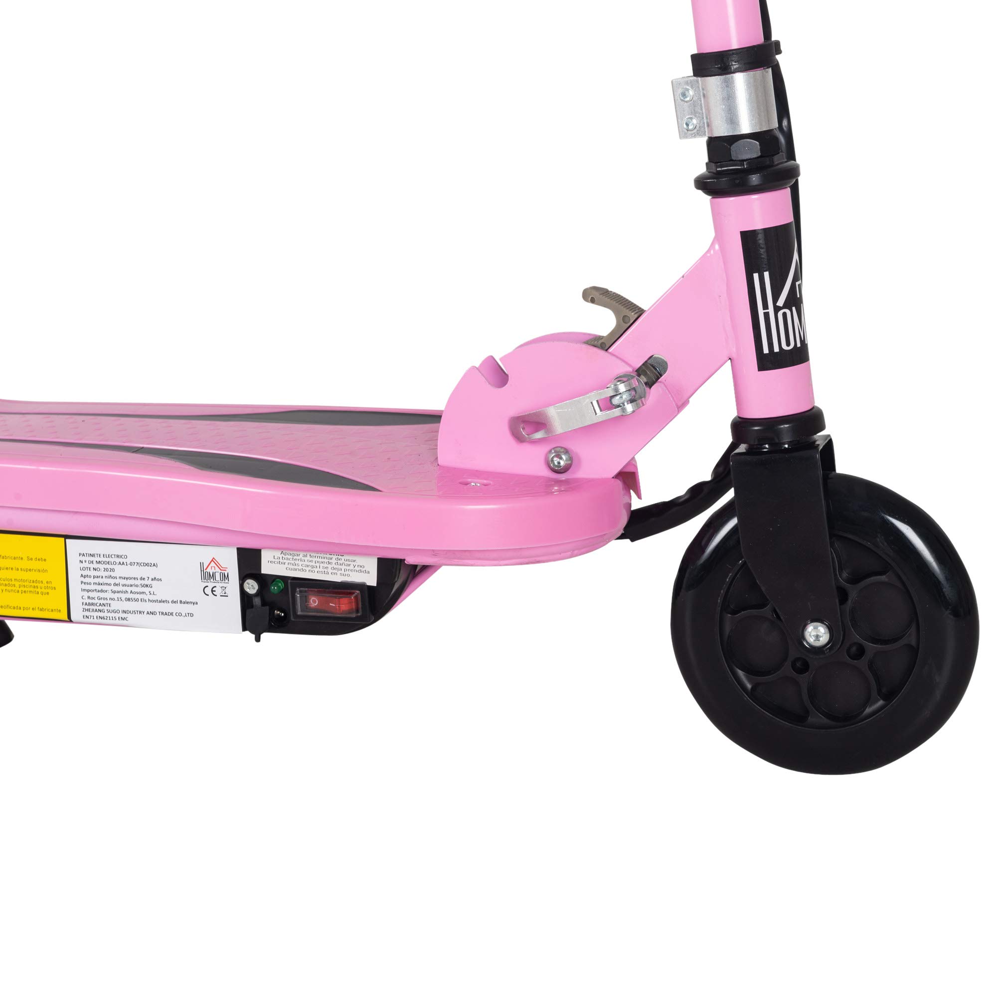 HOMCOM Patinete Eléctrico Plegable para Niños de 7-14 Años, Patinete Eléctrico con Velocidad MAX. 12 km/h, Alcance de 8 km, Altura Ajustable, Freno de Mano