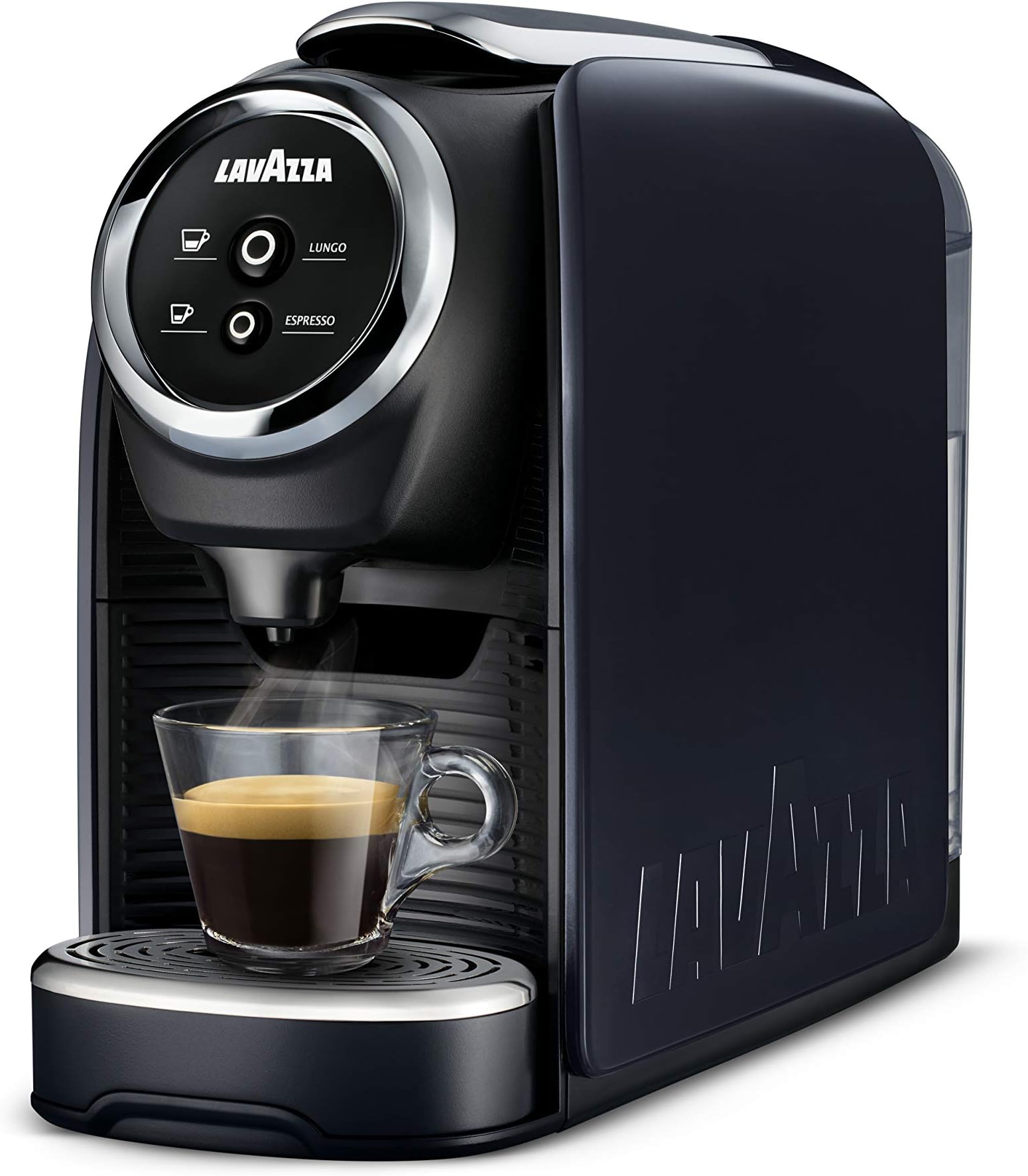 BLUE Classy Mini Single Serve Espresso Coffee Machine LB 300, 5.3" x 13" x 10.2" 2 Coffee selections: simple touch controls, 1 programmable free dose and 1 pre-set