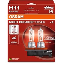 OSRAM H11 Night Breaker Silver Headlight Bulb, 12V 55W, Set of 2, Up to 100% More Light, 130m Viewing Distance