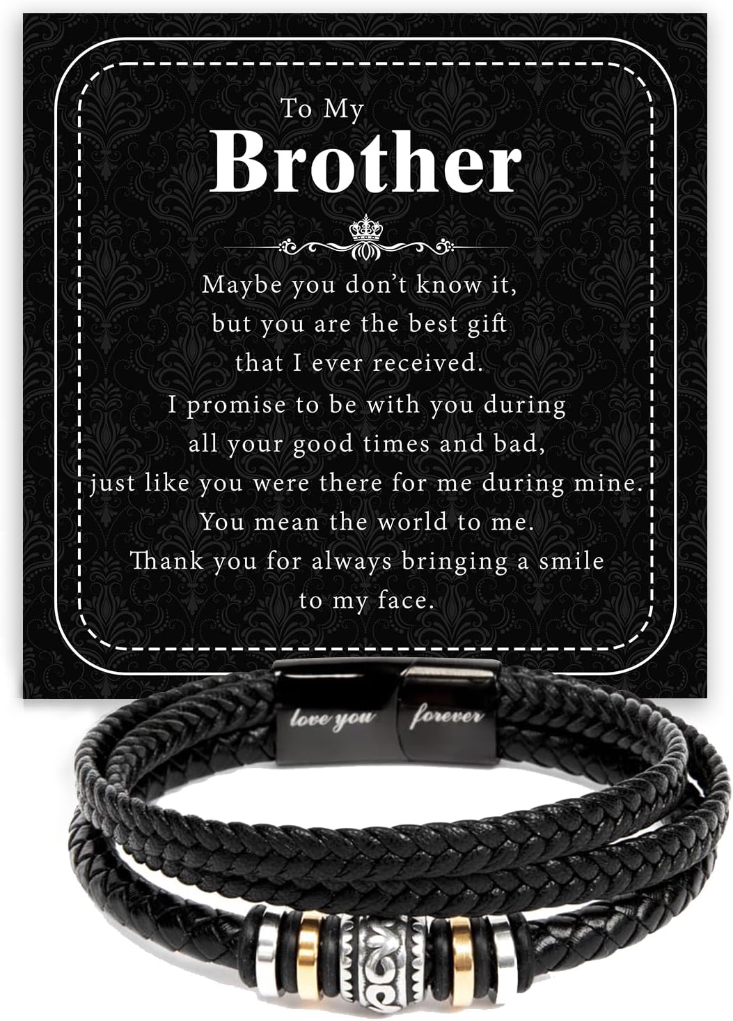 To My Brother – ‘Love You Forever’ Engraved Leather Bracelet, A Meaningful Gift to Celebrate the Bond Between Brothers, Thoughtful Present Gift for Him Birthday, Christmas, Graduation