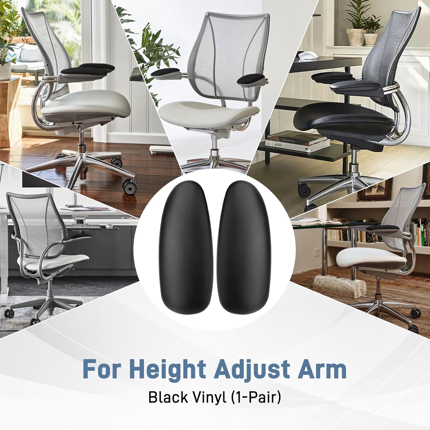 Arm Pads Caps Replacement for Humscale Liberty Office Chair - for Height Adjustable Arm Rest Covers, Ergonomic Black PU Leather (1-Pair)