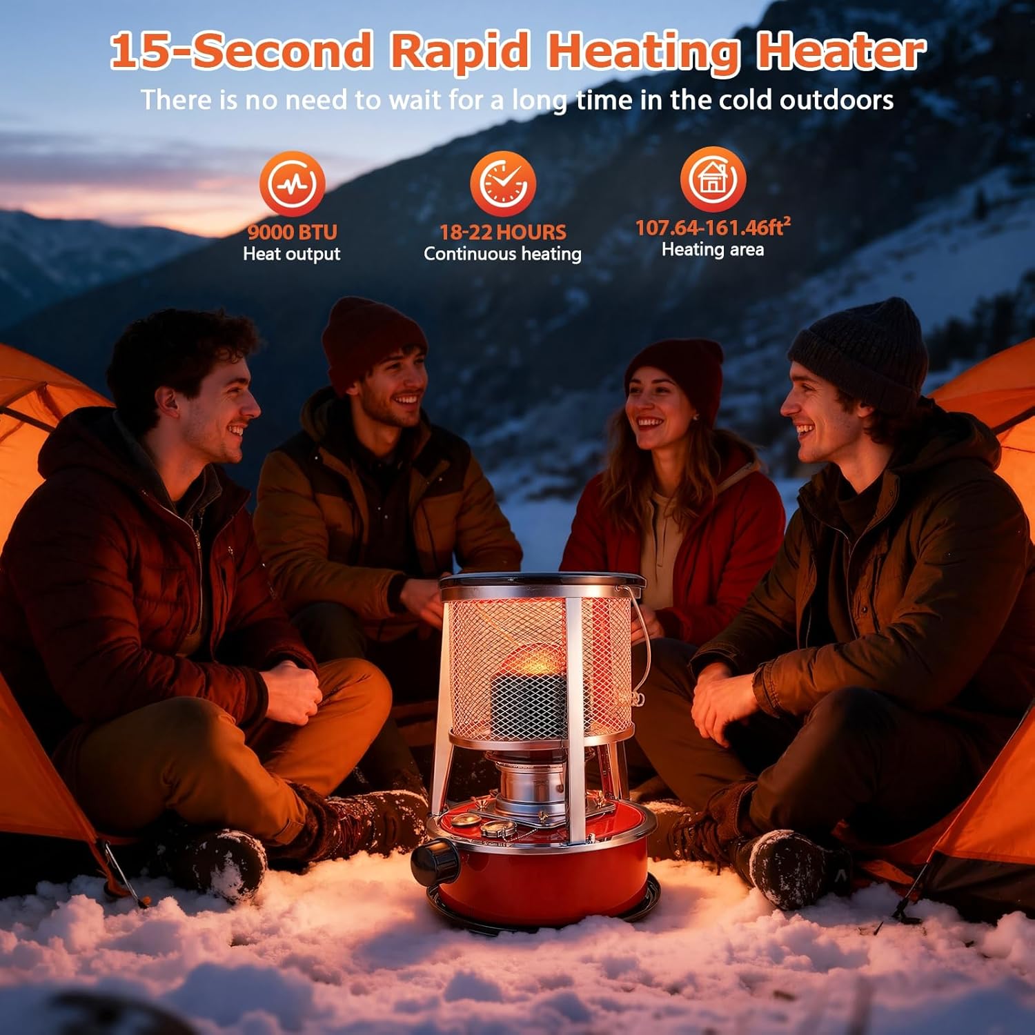 Kerosene Heaters for Indoor Use, 9000 BTU Non Electric Portable Outdoor Camping Tent Heater, Non Electric Heater, Energy Saving Kerosene Heaters for Camping, Hunting, Cooking Survival Red