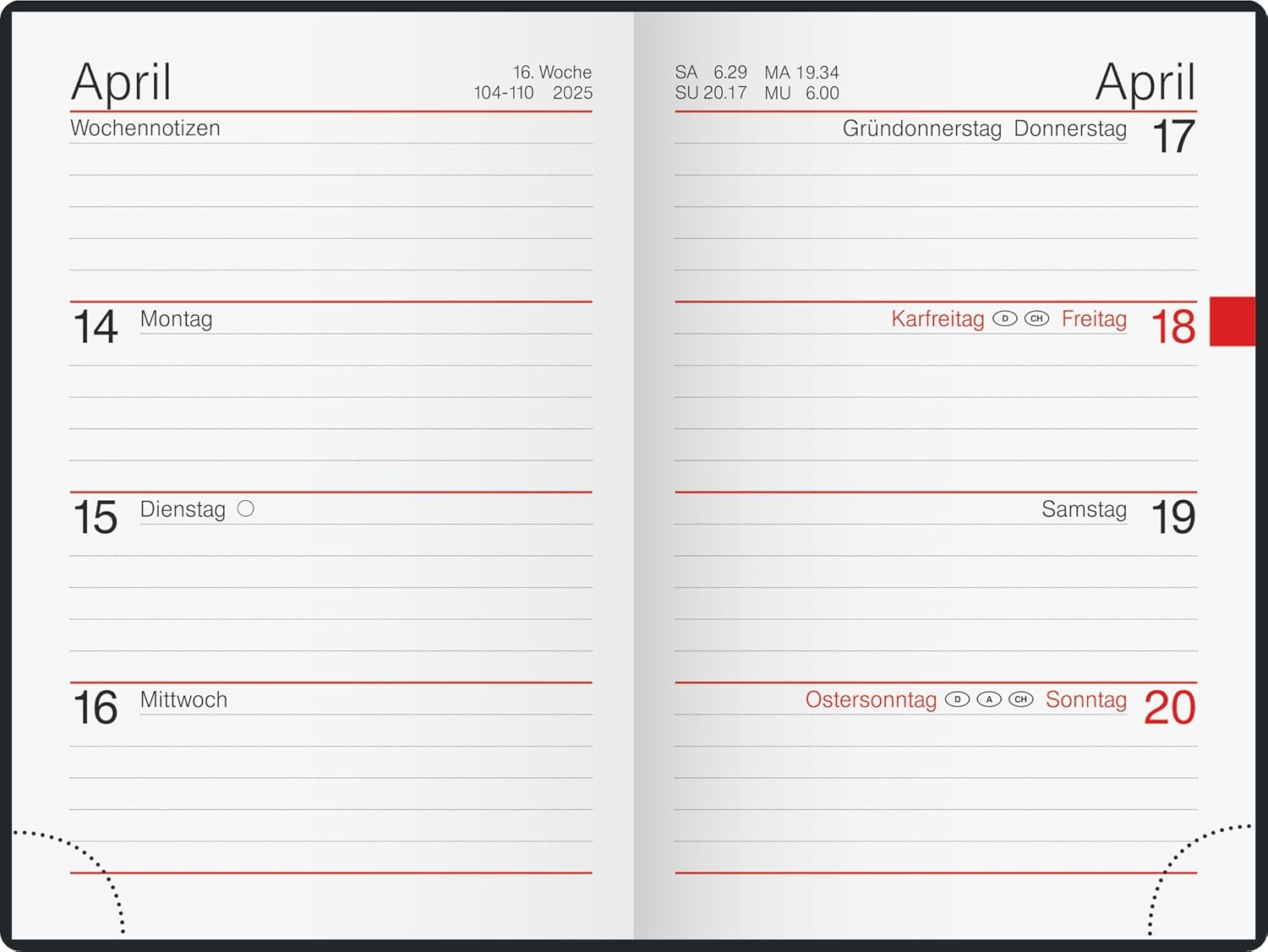 rido/idé Pocket Diary Model Partner/Industrie I (2025), 2 Pages = 1 Week, A7, 224 Pages, Faux Leather Cover, Prestige, Black