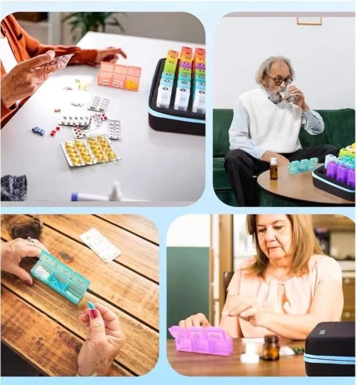 独立した月間31グリッド薬箱朝昼晩の薬の仕切り大容量独立防湿ポータブルボックス 月刊ピルオーガナイザー薬剤カッター付き (ピンク)