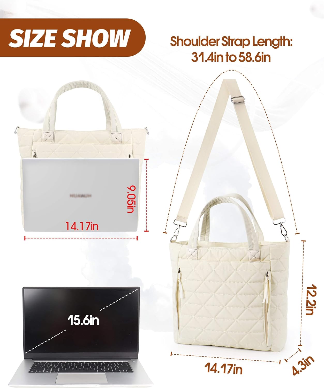 Puffer Tote Bag Compatible with Stanley Cup, Carry On Quilted Bag Work College Travel Handbags Gifts for Women - Image 5