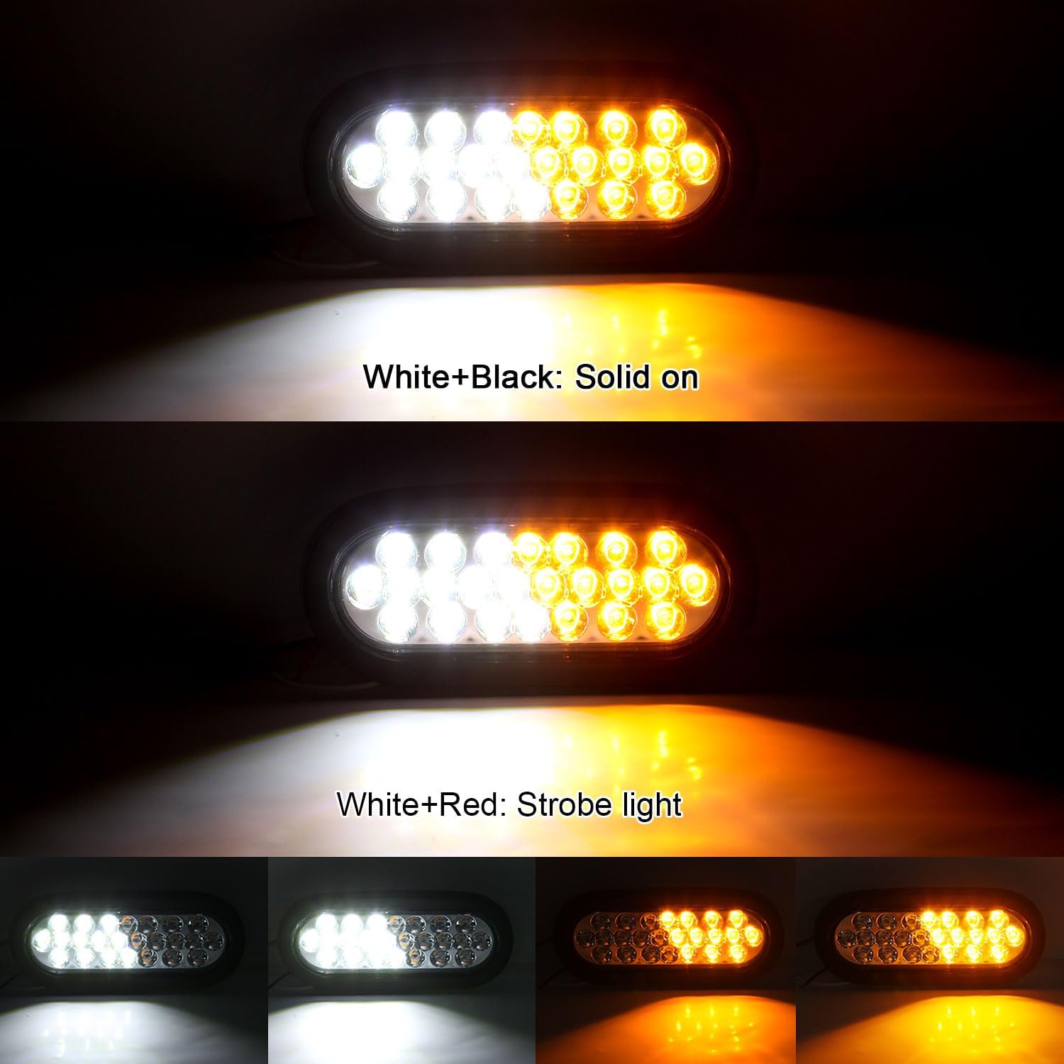4Pcs 6" Inch Oval LED Strobe Lights 24 LED Amber/White Recessed Mount w/Flash Patterns for Truck Towing Oval Led Trailer Turn Signal Lights Lamps, Rubber Grommets and 3-Prong Wire Pigtails Included