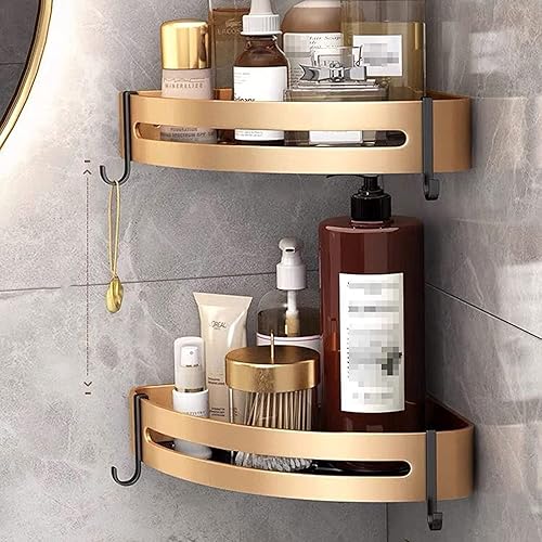 Miniatura 3 de Estante esquinero para ducha, paquete de 2 unidades, organizador de almacenamiento de ducha, a prueba de óxido, estante de pared dorado, A (color A