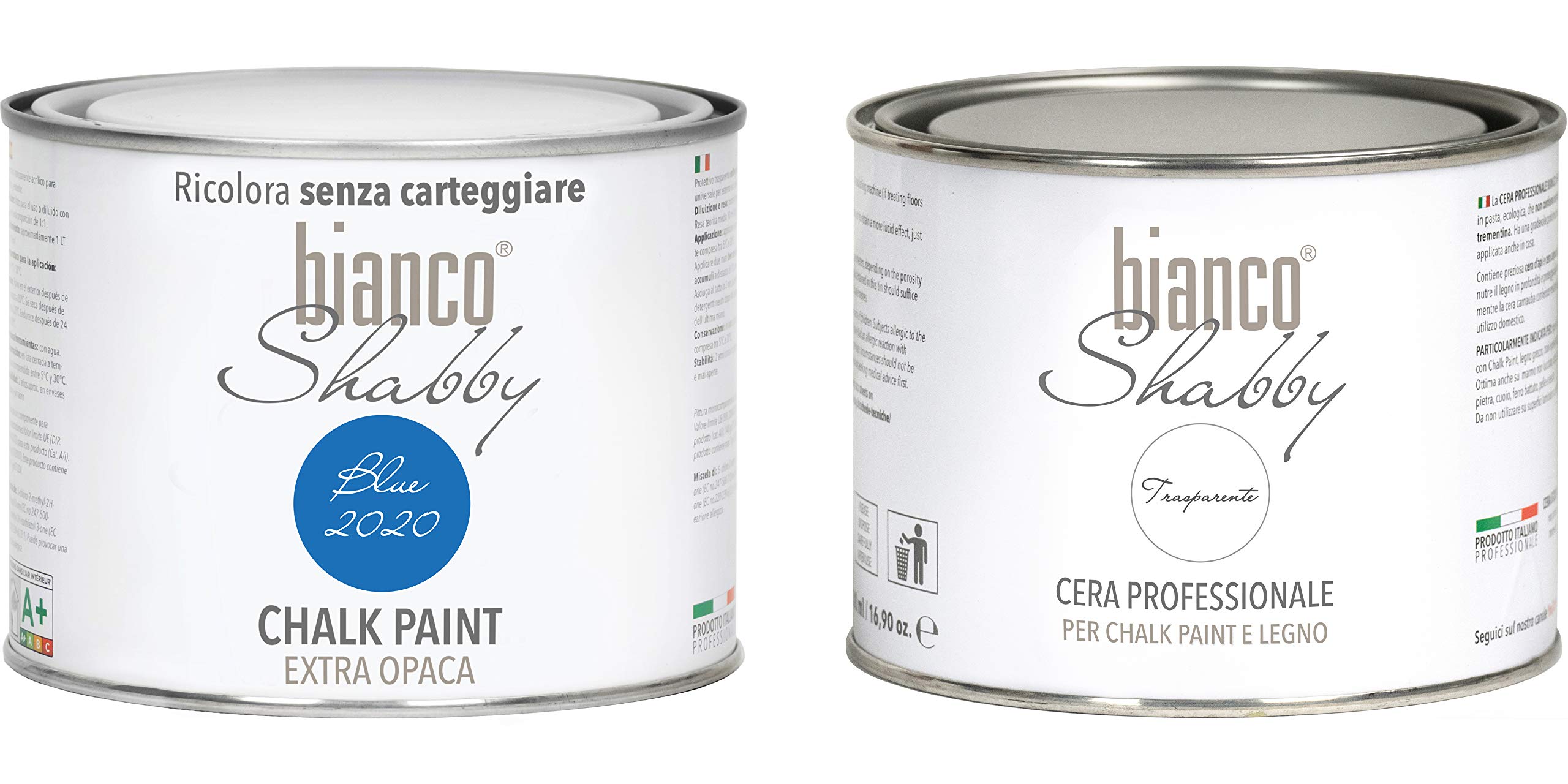 Chalk Paint Blue (2020) & Cera Neutra – Pintura Shabby Chic (500 ml) + Cera Profesional (500 ml)