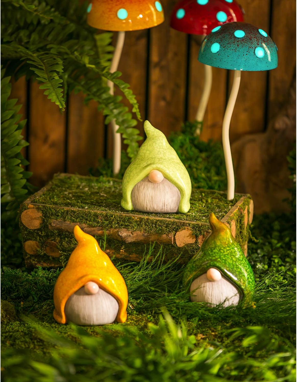 Small Ceramic Gnome Garden Statue, Set of 3-4 x 4 x 5 Inches