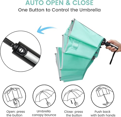 Miniatura 23 de G4Free Paraguas invertido resistente al viento de 54/62 pulgadas con rayas reflectantes, paraguas de golf grande y compacto para lluvia, 10