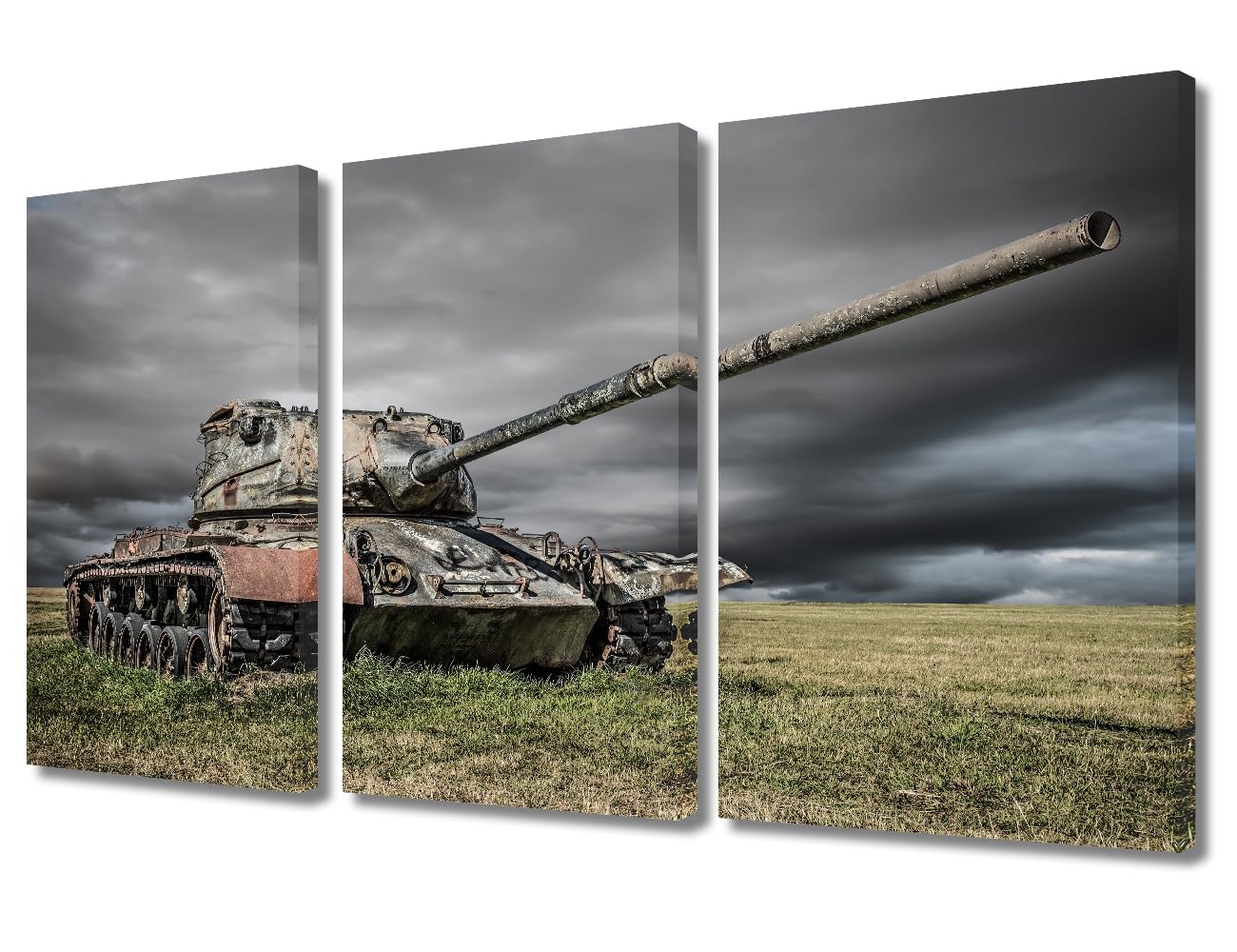 Modern Wall Art Multi Panel Old Tank From the First or Second World War Posters and Prints for Home Wall Decoration, Stretched Framed Gallery-Wrapped Ready to Hang, 36" Wx24 H