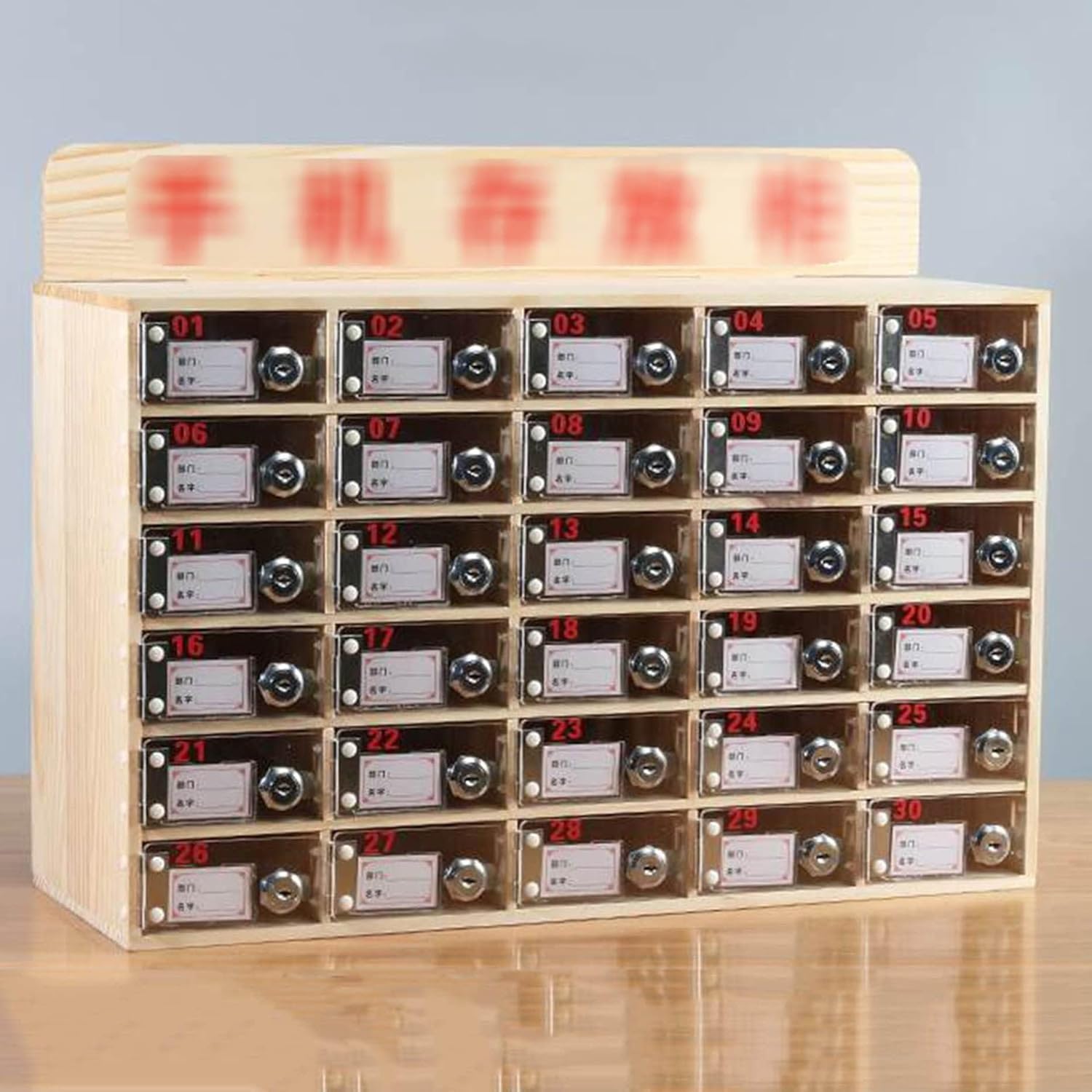 Mobile Phone Locker with Lock 25/30/40/50 Slots Acrylic Mobile Phone Safe Deposit Box Solid Wood Storage Cabinet,Company Conference Mobile Phone Storage Cabinet,40Grids,25Grids