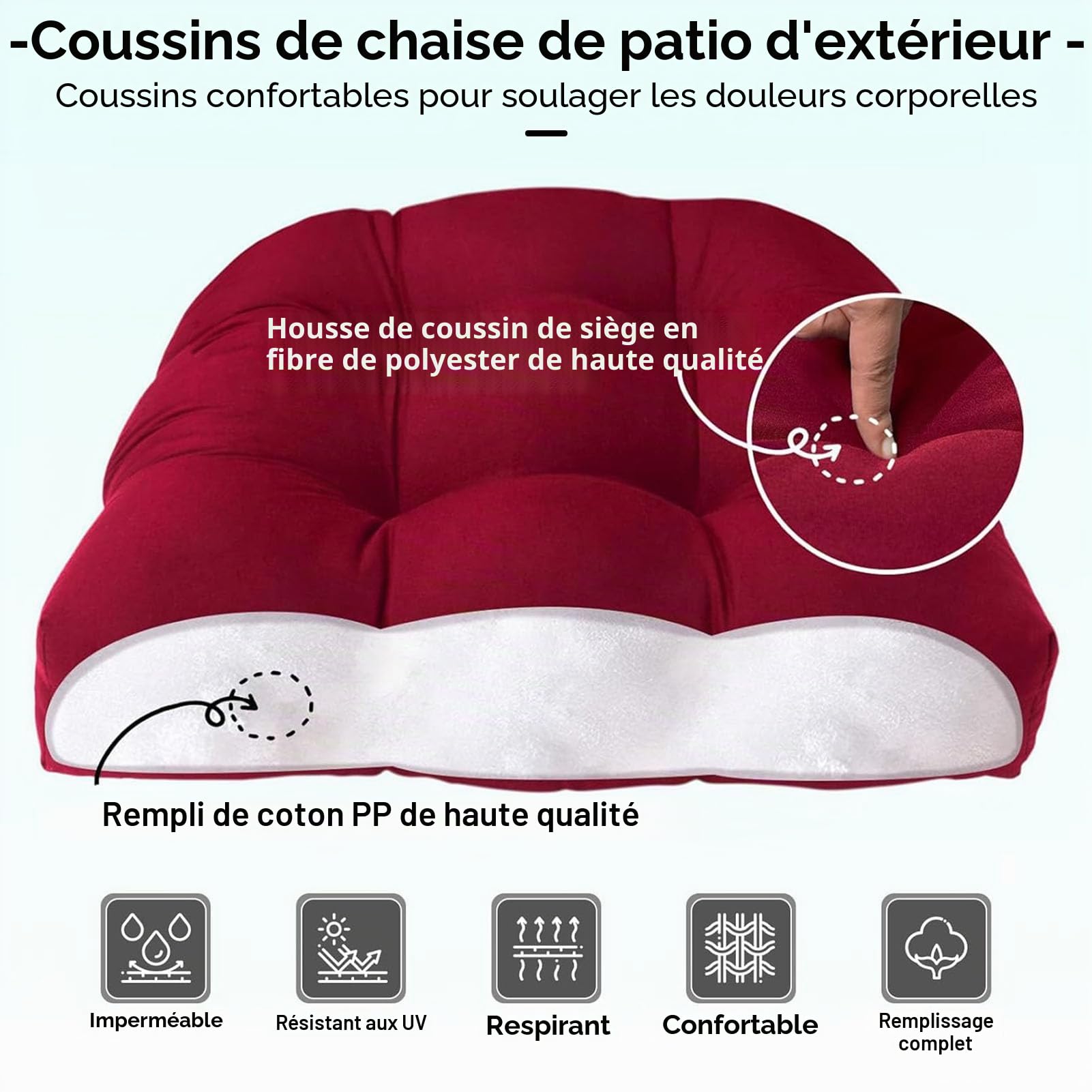 Coussins de Siège en Osier 2 Pièces en Forme De U, Coussin pour Fauteuil de Jardin, Coussin de Chaise de Remplacement en Rotin pour Salon Terrasse Balcon Bureau F