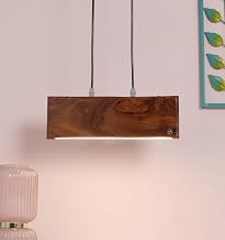 Green House Sheesham Wood Hanging/Ceiling/Linear Luxury Pendant Light/5W WW LED/1 Meter Wire/1 Feet Wide/Gold Plated Brass Rivets/Suitable for Bedroom/1 Year Replacement Warranty