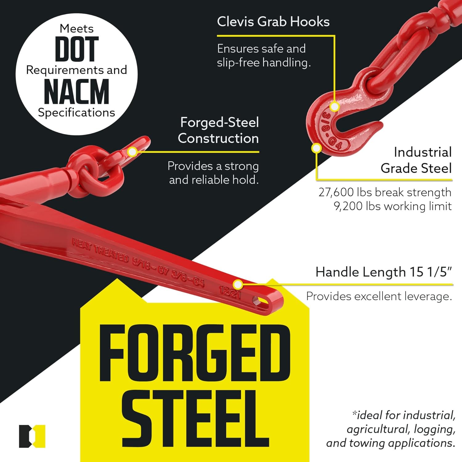Ratcheting Chain Binder 3/8"-1/2" Multi-Pack – 9200 Lbs view 3
