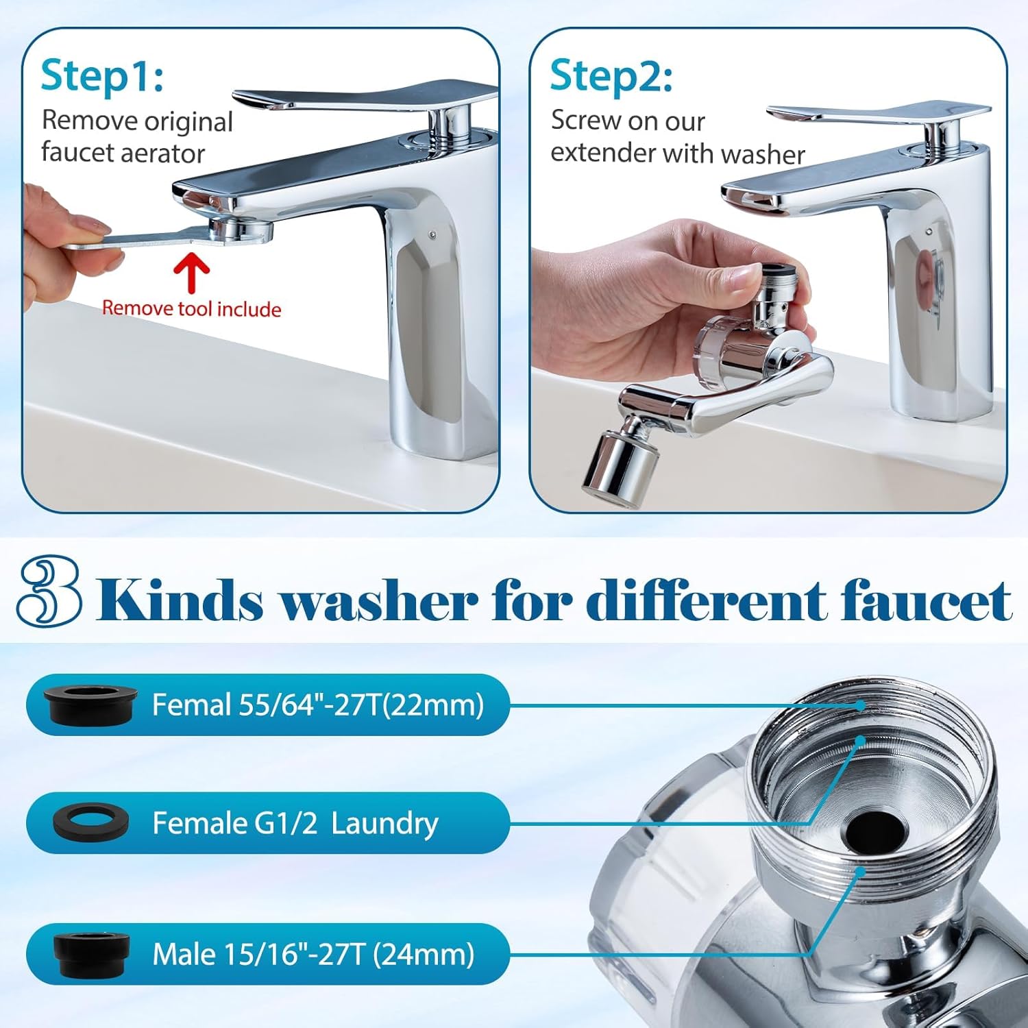 Sink Water-Filter 1080-Rotating Faucet Extender - Kitchen Bathroom Swivel Faucet Aerator, Water Filter with Active Carbon for Water Purifier System & Skin Care, Kitchen Faucet Filter Tap Attachment