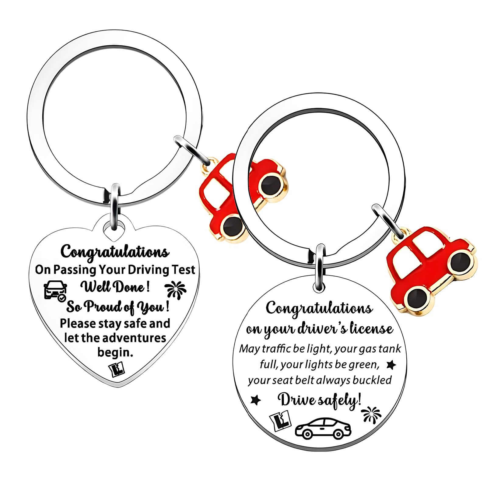 Llikknve Women's Silvery Passed Driving Test Gifts, 2 Pcs Just Passed Driving Test Gifts For Congratulation For Passed Driving Tests (Heart, Circle)