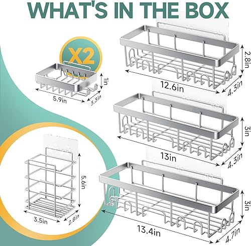 Miniatura 7 de Veken - 6 organizadores adhesivos, soportan grandes pesos, grandes, para colgar en la pared, accesorios de almacenamiento con jabonera y