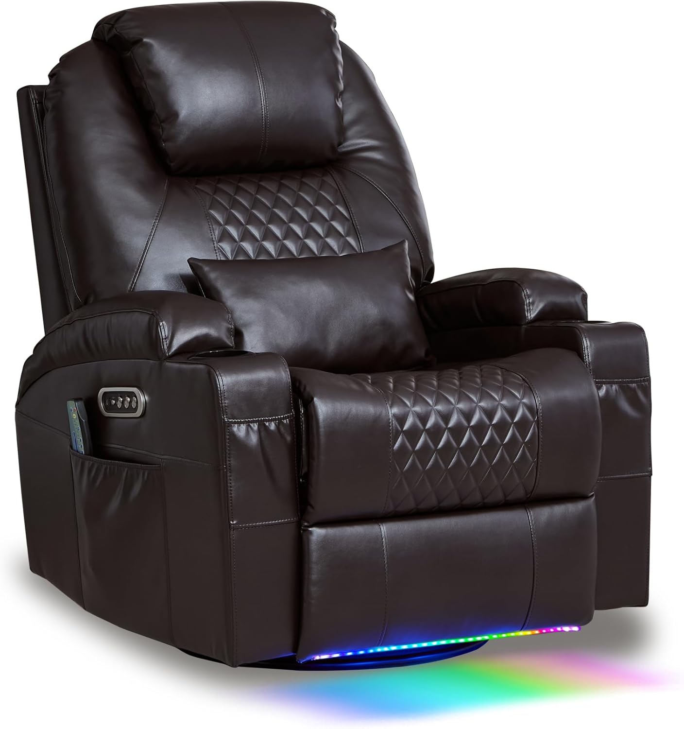AHMED Dual Motor Power Swivel Rocker Recliner Chair with Massage & Heat, Electric Glider Rocking Chairs with Cup Holders,LED Lights, USB A/USB C Ports for Living Room, Nursery, Brown