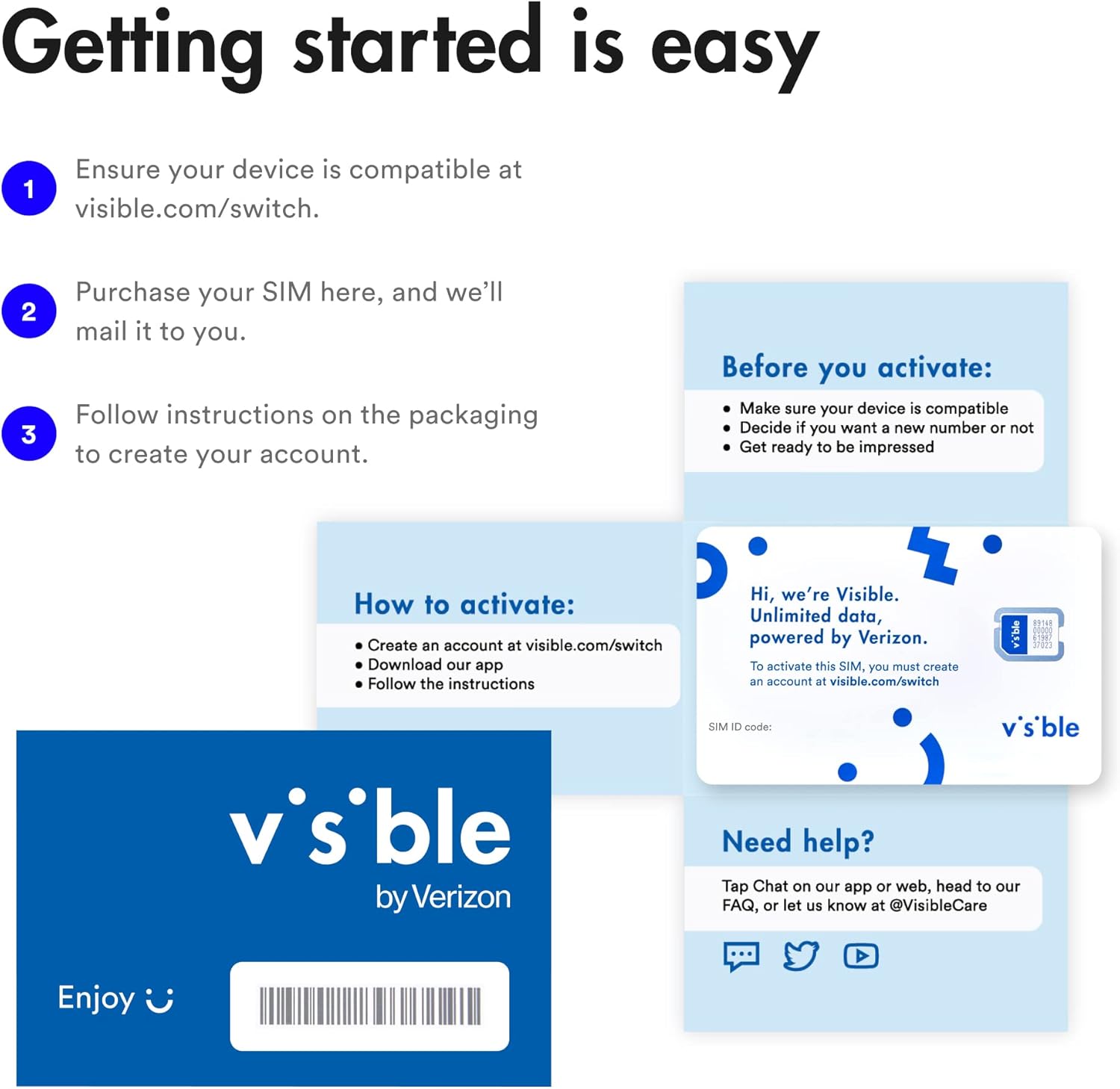 Visible Wireless BYOD SIM Card | Choose Your Unlimited Data Prepaid Cell Plan : Cell Phones & Accessories