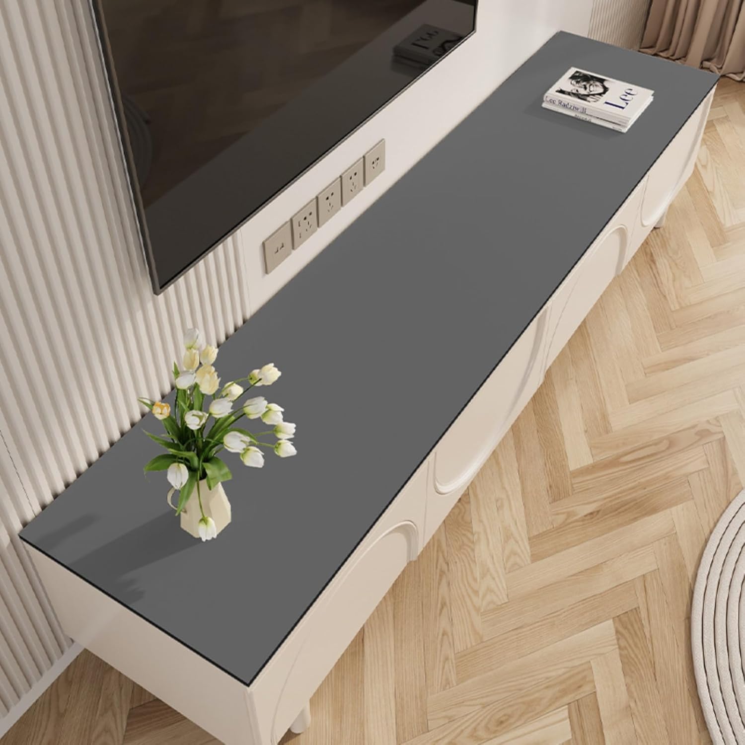 Table Mat, Dust-Proof Rectangular TV Cabinet Cover, Cuttable Desk Top Protector Shelf Liner (Grey, 16''x71'')